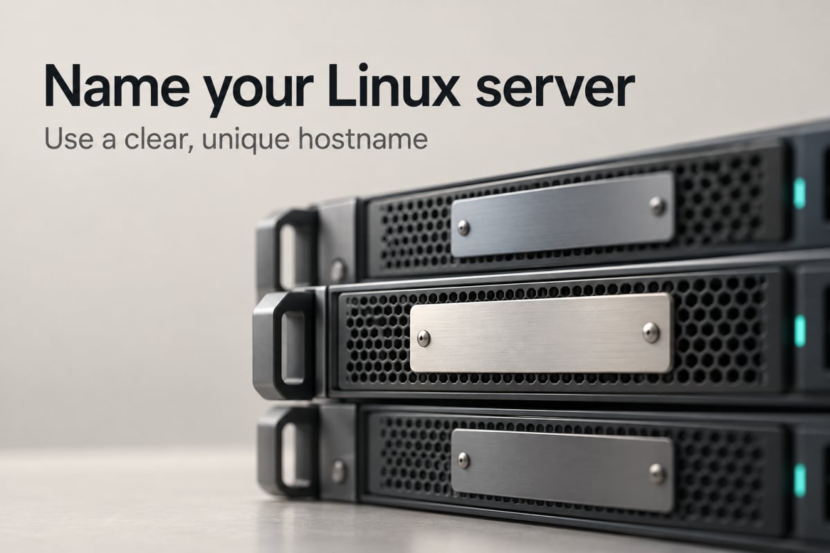 A unique identity plate fitted to a Linux server