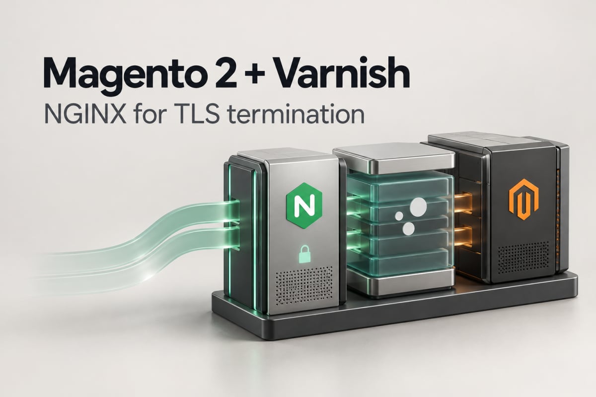 An NGINX TLS gateway ahead of a Varnish cache and Magento application
