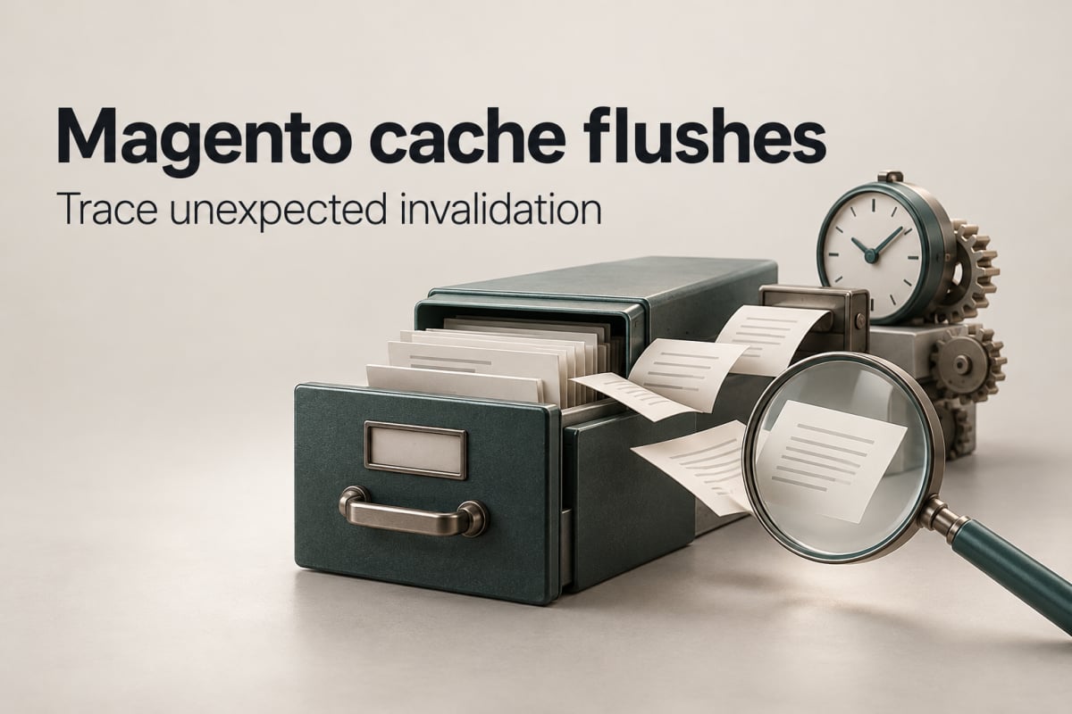 A diagnostic lens tracing a scheduled task that clears a Magento page cache