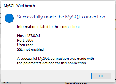 Successful SSH connection in MySQL Workbench