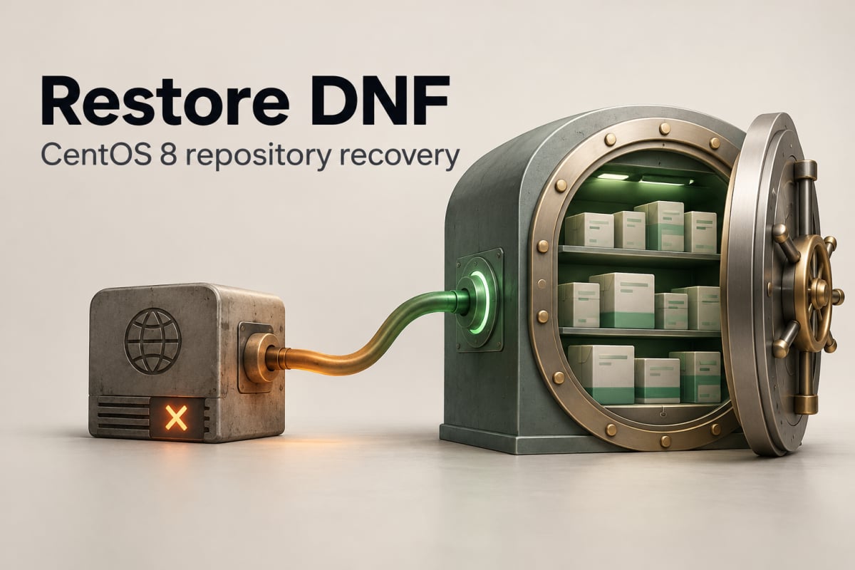 An archived package repository restoring DNF access on CentOS 8