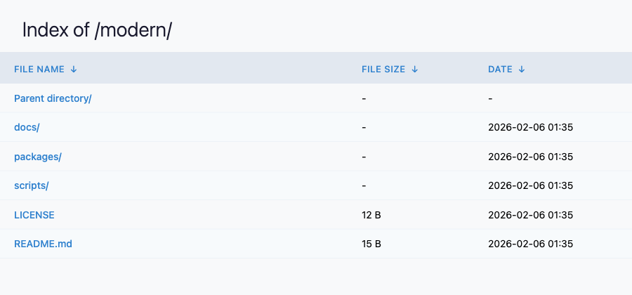 NGINX FancyIndex directory listing with a clean modern CSS theme