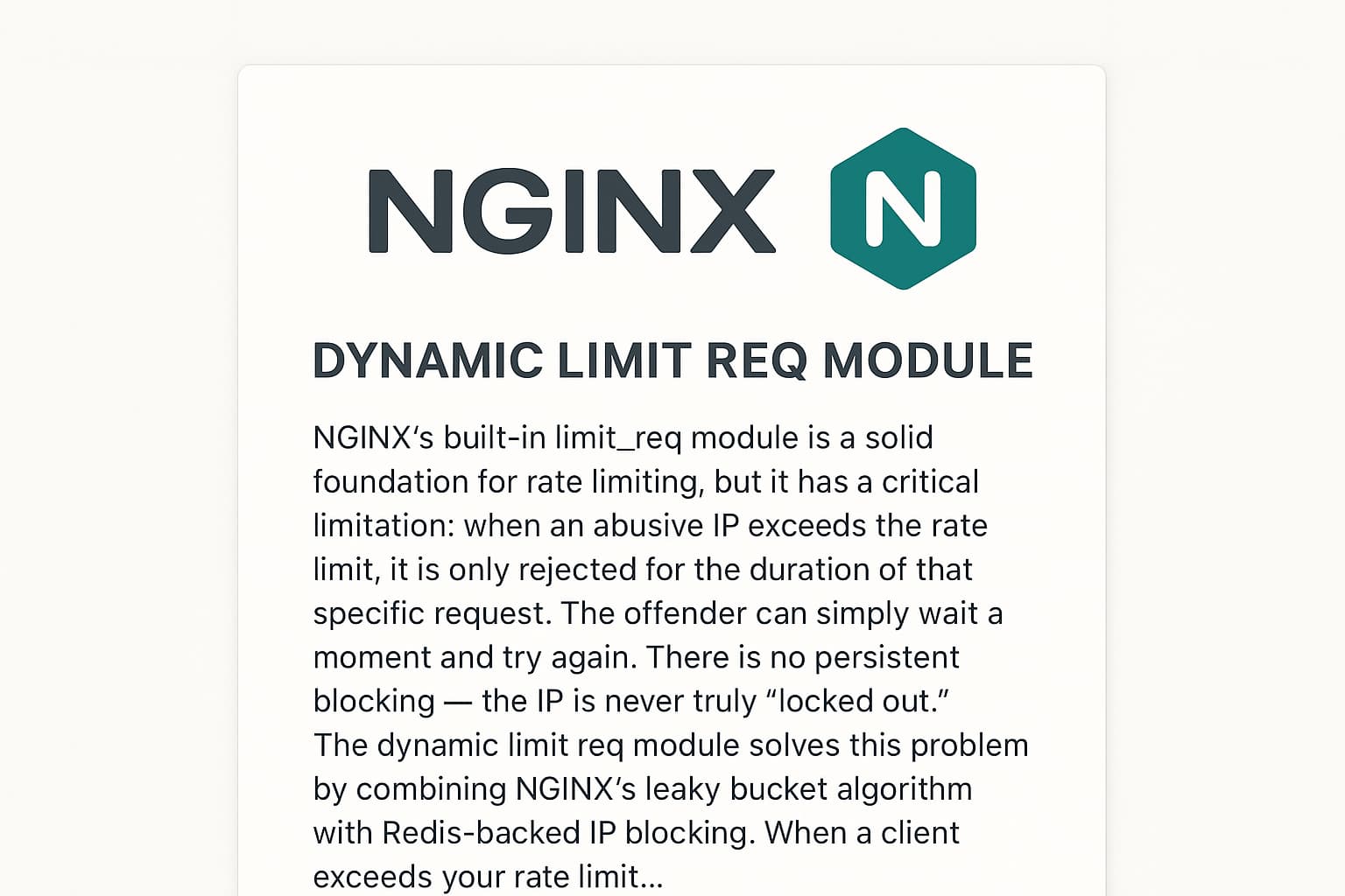 NGINX Dynamic Limit Req Module: Redis-Backed Rate Limiting for DDoS Protection