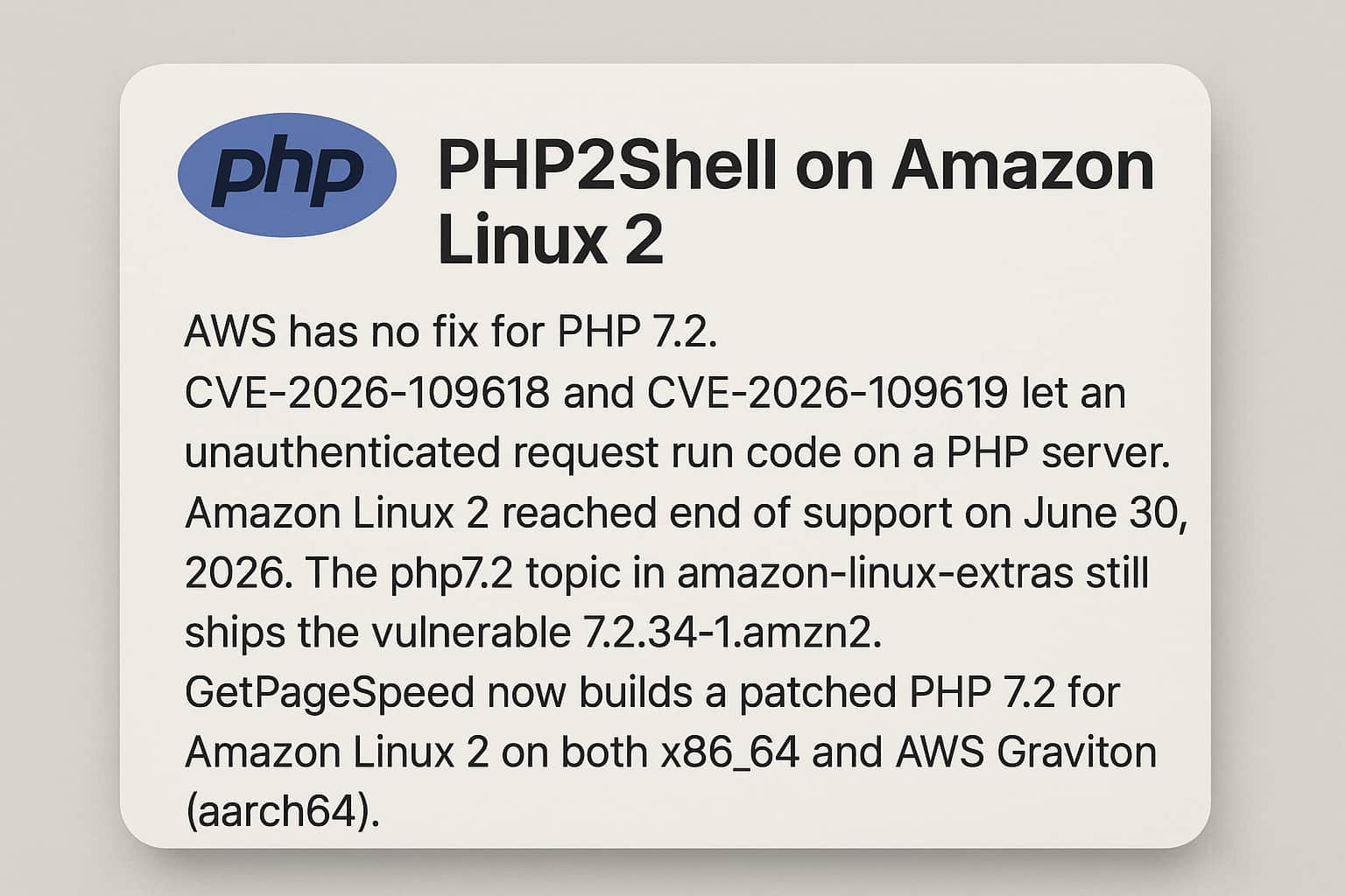 PHP2Shell on Amazon Linux 2: Patched PHP 7.2 for x86_64 and Graviton